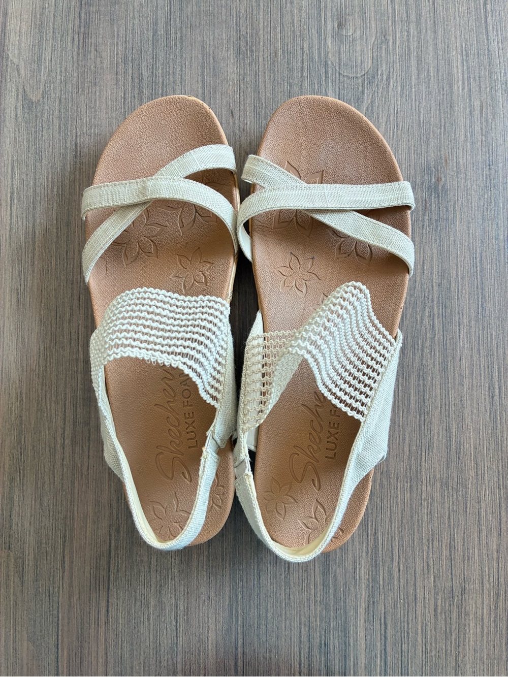 Skechers Women's Neutral Beige Knit-Strap Sandals
